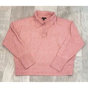 Simply Vera Wang XL Luxe Cashmere Blend Sweater Pink Collared Long Sleeve Crop